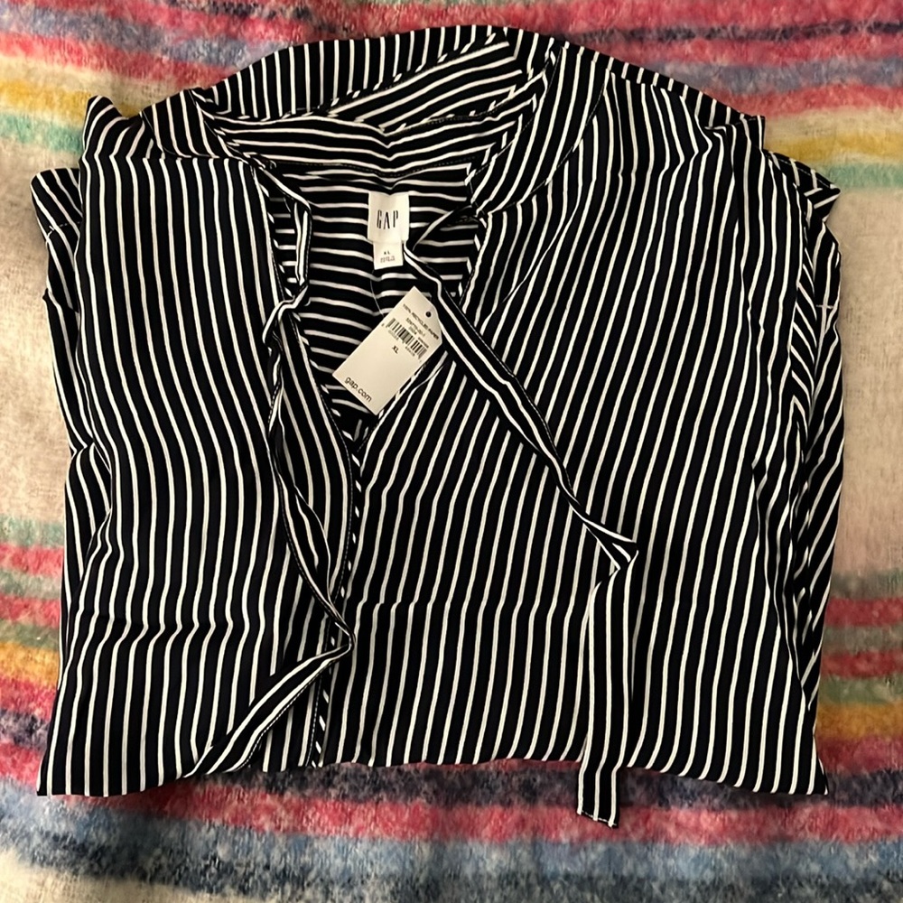 GAP blouse navy pinstripes